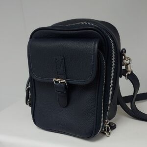 Minooy Dark Blue Pebble Leather Crossbody Small Messenger Bag